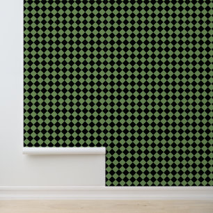 Groen Zwart Geruit Diamantpatroon Behang