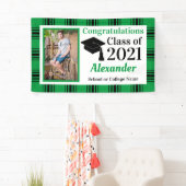Groen Zwart Geruit Schoolkleuren Afstuderen Spandoek (Insitu)