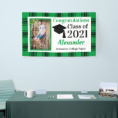 Groen Zwart Geruit Schoolkleuren Afstuderen Spandoek (Beurs)