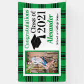 Groen Zwart Geruit Schoolkleuren Afstuderen Spandoek (Verticaal)