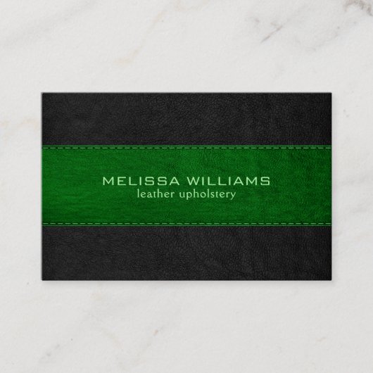 Groen & zwart gestikt lederen textuur visitekaartje (Voorkant)
