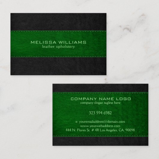 Groen & zwart gestikt  lederen textuur visitekaartje (Voorkant / Achterkant)