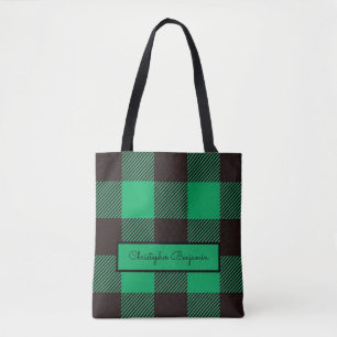 Groen Zwart Gingham Buffalo Plaid Boerderij Tote Bag