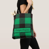 Groen Zwart Gingham Buffalo Plaid Boerderij Tote Bag (Dichtbij)
