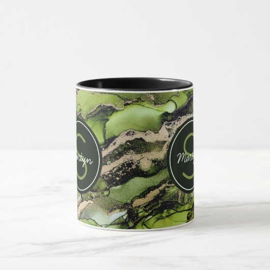 Groen zwart Gold Abstracte douanenaam Mok (Midden)