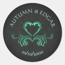 Groen Zwart Gotisch Bruiloft Ronde Sticker