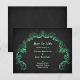 Groen Zwart Gotisch Bruiloft Save The Date