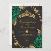 Groen Zwart Goud Glitter Butterfly Quinceañera Kaart (Voorkant)