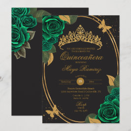 Groen Zwart Goud Glitter Butterfly Quinceañera Kaart