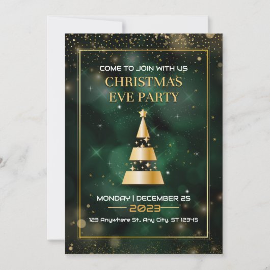 Groen Zwart Goud Modern Kerstavond Feest Feestdagenkaart (Voorkant)