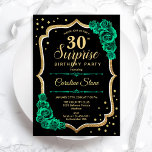 Groen Zwart Goud Uitnodiging Verrassing 30e Verjaa<br><div class="desc">Verrassing 30e verjaardag feestuitnodiging. Vrouwelijk zwart en smaragdgroen ontwerp met faux glitter goud. Beschikt over rozen,  scriptlettertype en confetti. Perfect voor een elegante viering van een vrouwendag. Kan worden gepersonaliseerd om elke leeftijd te shows. Gedrukte Zazzle-uitnodigingen of direct download digitale afdrukbare sjabloon.</div>