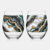 Groen Zwart Goud Wit Geode Wijnglas Zonder Voet (Achterkant)