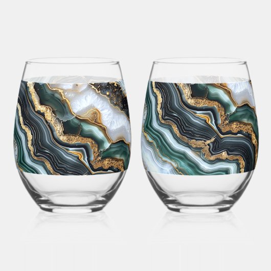 Groen Zwart Goud Wit Geode Wijnglas Zonder Voet (Voorkant)