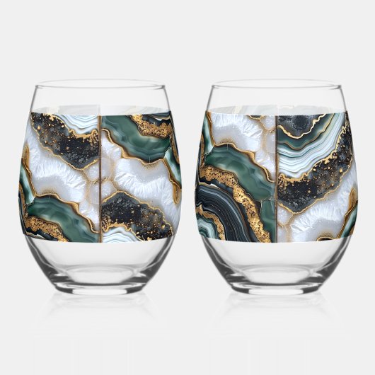 Groen Zwart Goud Wit Geode Wijnglas Zonder Voet (Links)