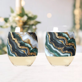 Groen Zwart Goud Wit Geode Wijnglas Zonder Voet