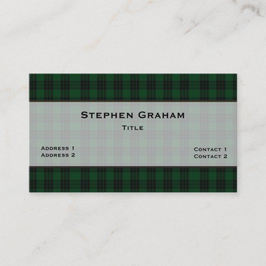 Groen & Zwart Graham Tartan Plaid Custom Visitekaartje (Voorkant)