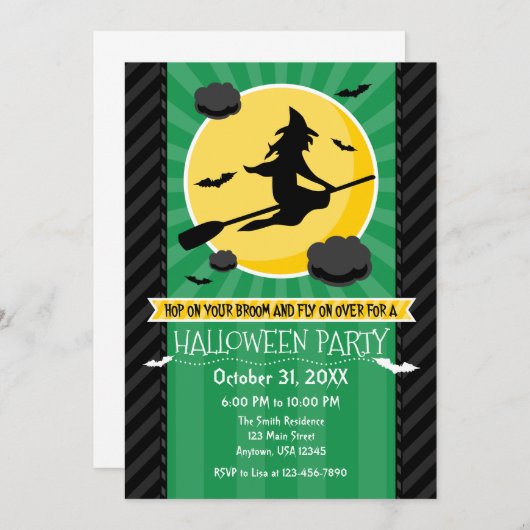 Groen Zwart Grijs Heks Halloween Uitnodiging (Voorkant / Achterkant)