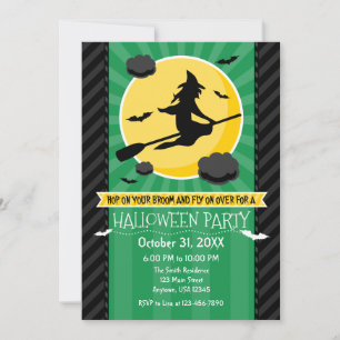Groen Zwart Grijs Heks Halloween Uitnodiging