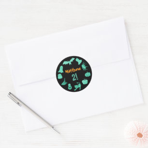 Groen zwart Halloween verjaardag Ronde Sticker