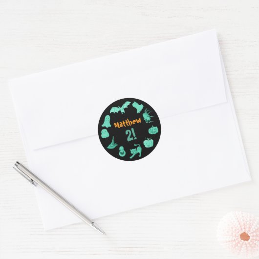 Groen zwart Halloween verjaardag Ronde Sticker (Envelop)