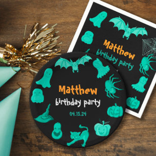 Groen zwart Halloween verjaardagsfeestje Papier Bo Papieren Bordje