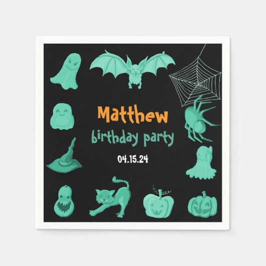 Groen zwart Halloween verjaardagsfeestje Servet (Voorkant)