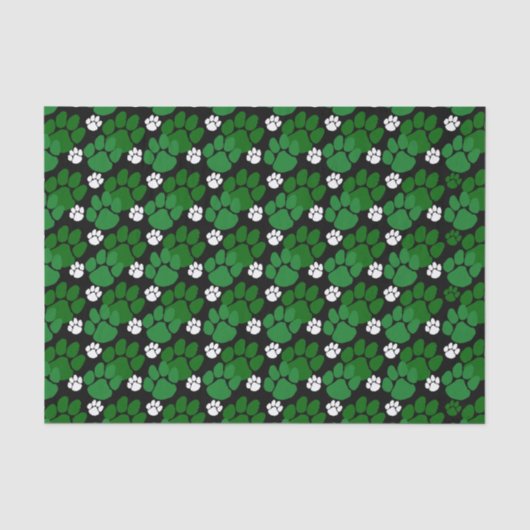 Groen & Zwart Kleine Pawprints Tissuepapier (Voorkant)