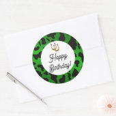 Groen & Zwart Koe Vlekken Verjaardag Ronde Sticker (Envelop)