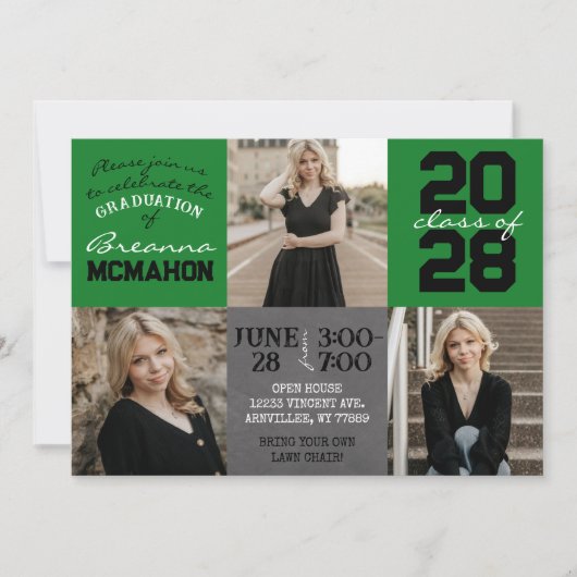 Groen & zwart krijtbord 3 foto Afstuderen Kaart (Voorkant)