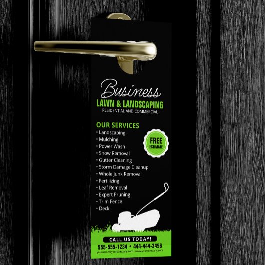 Groen Zwart Lawn Landscaping Service Lawncare Mow Deurhanger