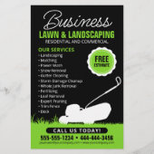 Groen Zwart Lawn Landscaping Service Lawncare Mow Flyer (Voorkant)