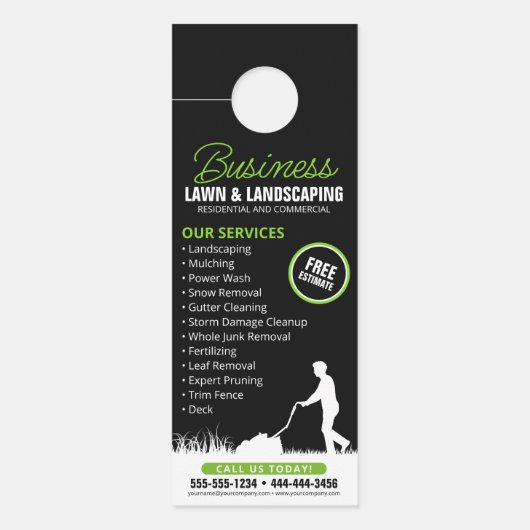 Groen Zwart Lawncare Landscaping Grasmaaien Deurhanger (Voorkant)