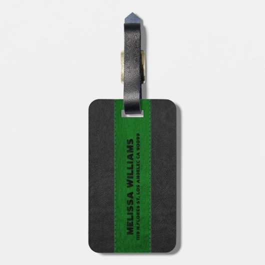 Groen & Zwart  leertextuur Bagagelabel (Achterkant verticaal)