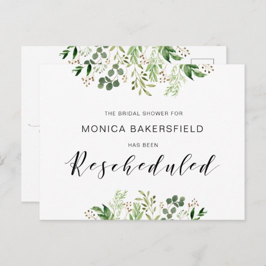 Groen, Zwart lettertype, Uitstel Bruidsmeisjesfees Briefkaart (Voorkant / Achterkant)