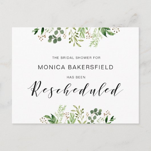 Groen, Zwart lettertype, Uitstel Bruidsmeisjesfees Briefkaart (Voorkant)