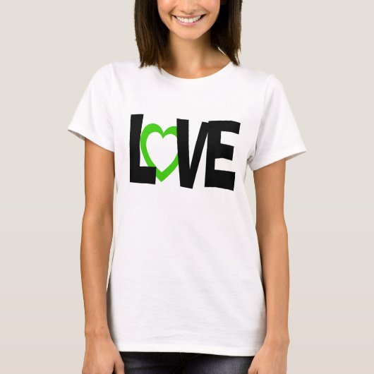 Groen zwart liefdeshartenwoord bruiloft shirt (Voorkant)