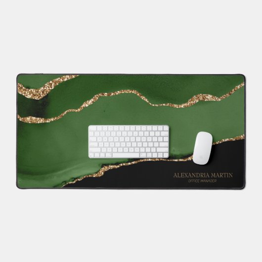 Groen Zwart Marmer Agaat Goud Naam Titel Bureaumat (Keyboard & Muis)