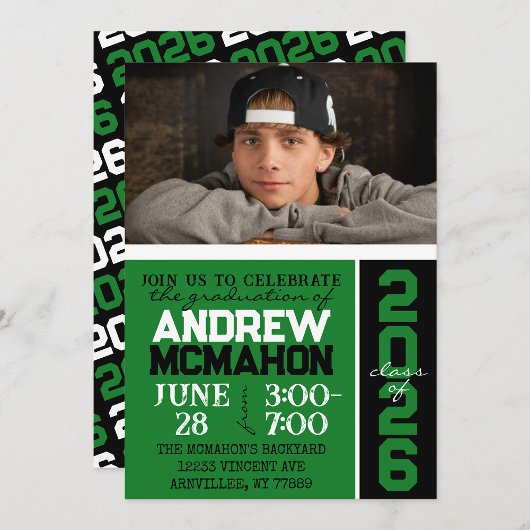 Groen & Zwart Modern Afstuderen Foto Kaart
