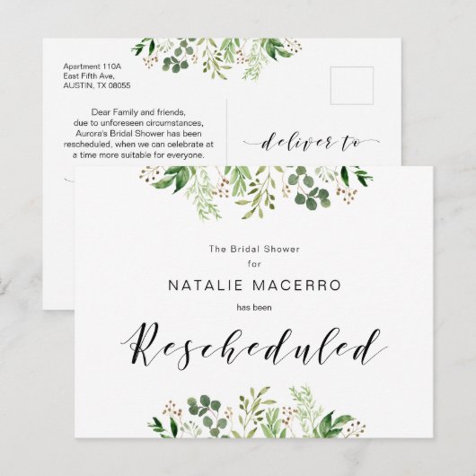 Groen, Zwart, Modern Bruidsmeisje Feest Verplaatst Briefkaart (Voorkant / Achterkant)