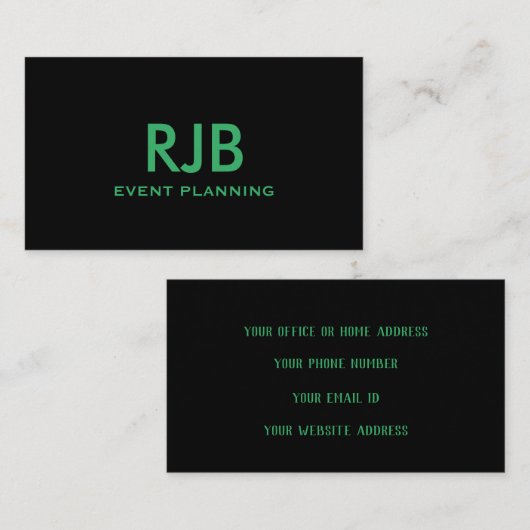 Groen Zwart Monogram Initiaal Aangepaste Naam Eenv Visitekaartje (Voorkant / Achterkant)