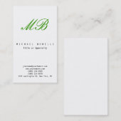 Groen zwart monogram wit verticaal Visitekaartje (Voorkant / Achterkant)