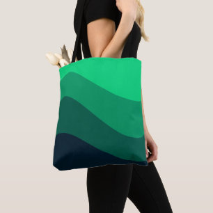 Groen Zwart Ombre Wave patroon Tote Bag