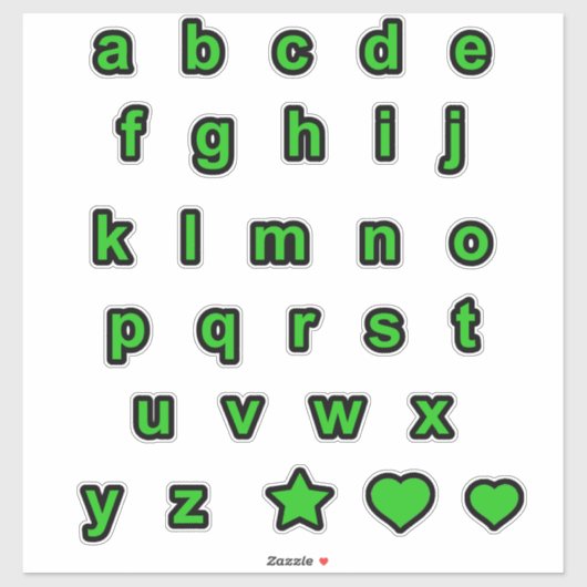 Groen zwart onderaan Hoesje tekstletters Alphabet Sticker (Vel)