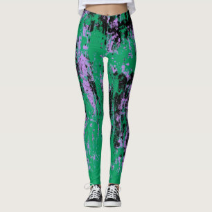 Groen zwart paarse textuur leggings