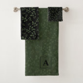 Groen zwart patroon bladeren monogram bad handdoek (Insitu)