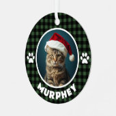 Groen & Zwart Plaid Kerstmis Custom Pet Metalen Ornament (Voorkant links)