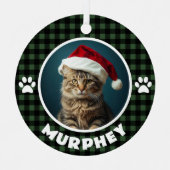 Groen & Zwart Plaid Kerstmis Custom Pet Metalen Ornament (Voorkant)