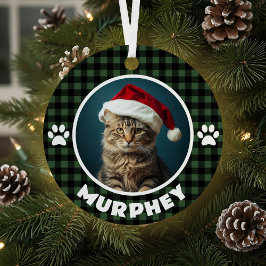 Groen & Zwart Plaid Kerstmis Custom Pet Metalen Ornament