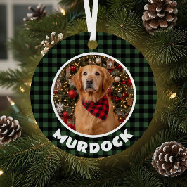 Groen & Zwart Plaid Kerstmis Gepersonaliseerde Pet Metalen Ornament