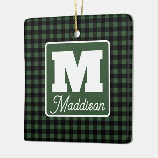 Groen & Zwart Plakken Monogram Naam Kerstmis Keramisch Ornament (Links)